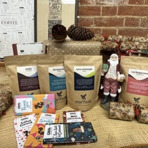 Coffee and chocolate included in the Norfolk Coffee Connoisseur's Gift Box.